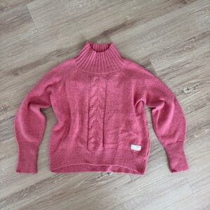 Odd Molly Rose-Pink Cable Turtleneck Sweater